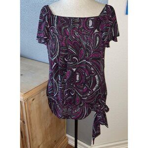 Apt 9 Blouse Women’s Size Small Gray Purple Black Ruffled Pleated Lined